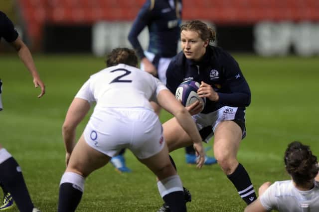 Sarah Law, pictured here in action versus England, scored Scotland's only try of the match in Madrid. Picture: Paul Devlin