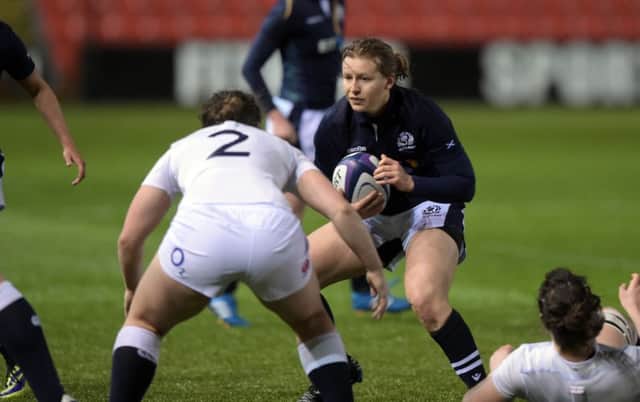 Sarah Law, pictured here in action versus England, scored Scotland's only try of the match in Madrid. Picture: Paul Devlin
