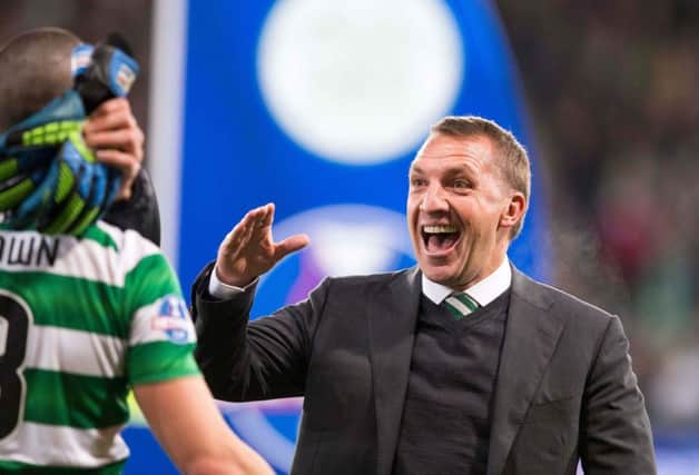 Celtic manager Brendan Rodgers celebrates winning the Betfred Cup final at Hampden. Picture: PA