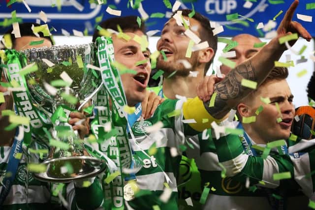 Celtic celebrate after winning the Betfred Cup final 3-0 against Aberdeen. Picture: Getty
