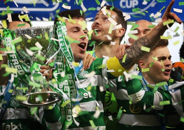 Celtic celebrate after winning the Betfred Cup final 3-0 against Aberdeen. Picture: Getty