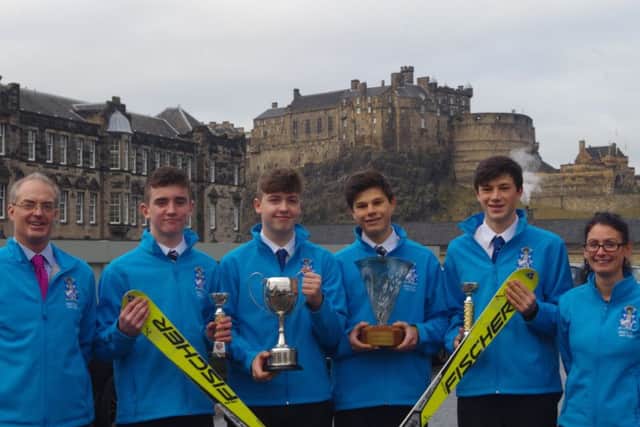 Heriots team, left to right, teacher Iain Oliphant, Andrew McCall, Ross Paterson, Scott & Stuart Waitt, teacher Alison Hughes.