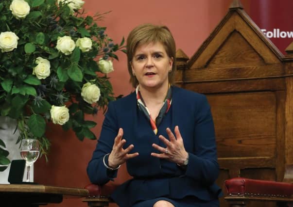 Scottish First Minister Nicola Sturgeon during a Q&A session with students from the Philosophical Society at Trinity College Dublin, after she received an honorary patronage. Picture: Niall Carson/PA Wire