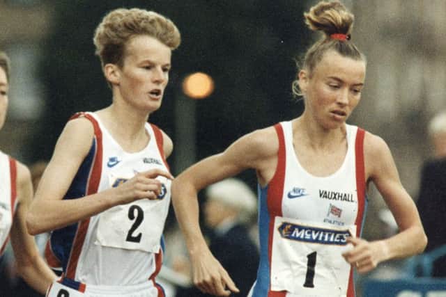 Liz McColgan (right) competing in 1991. Picture: TSPL