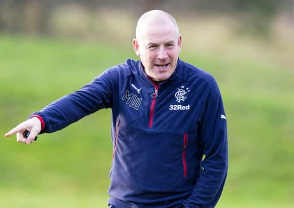 Mark Warburton takes training ahead of his side's meeting with Hearts tomorrow. Picture: SNS