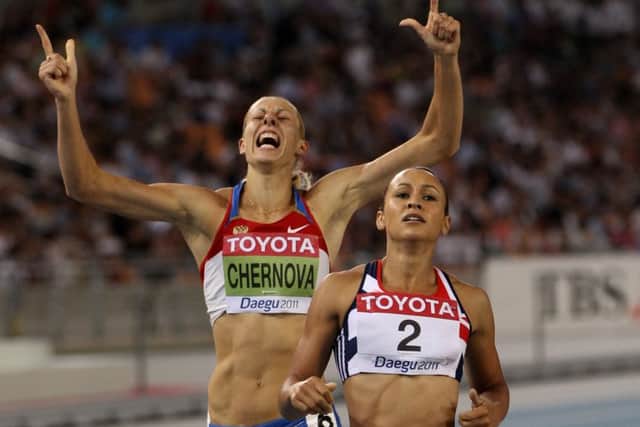 Jessica Ennis-Hill says an image of Tatyana Chernova celebrating in Daegu was imprinted in her mind and spurred her on to gold at the London 2012 Olympics. Picture: Adrian Dennis/AFP/Getty