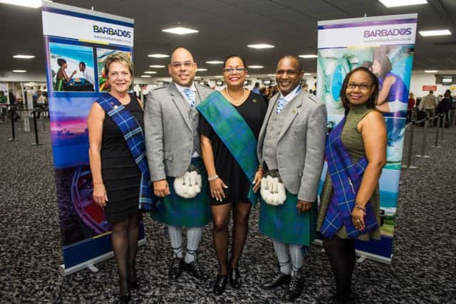 Barbados High Commissioner Guy Hewitt (centre,left) at Glasgow Airport. Picture: Contributed