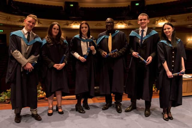 Open University  students from Ayrshire College (including Josh), North East College and Fife College, all of whom have participated in the 'campus-based' programme and received their degrees in October.