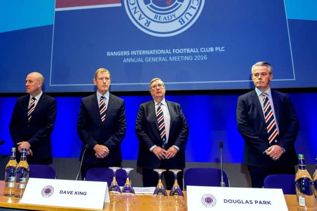 The Rangers board at the recent agm with manager Mark Warburton. Picture: SNS