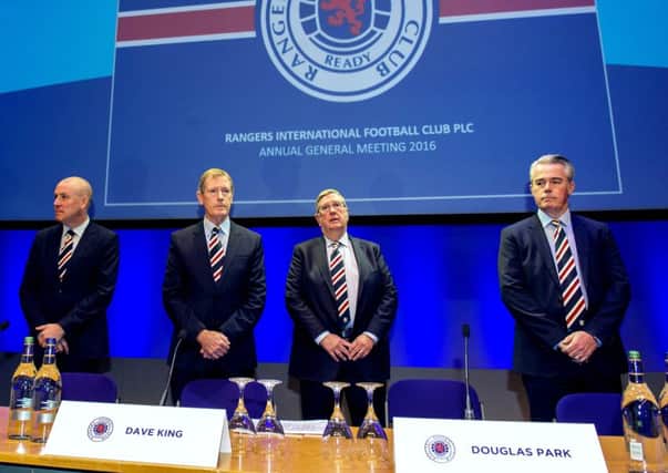 The Rangers board at the recent agm with manager Mark Warburton. Picture: SNS