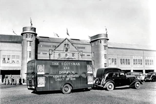 The Scotsman's mobile dark room and wire room parked up outside Hampden Park. Picture: TSPL
