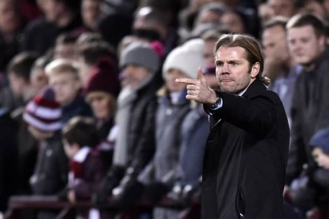 Robbie Neilson issues instructions during Hearts' 2-0 victory over Rangers. Picture: SNS.