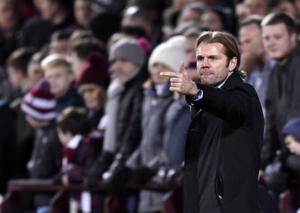 Robbie Neilson issues instructions during Hearts' 2-0 victory over Rangers. Picture: SNS.