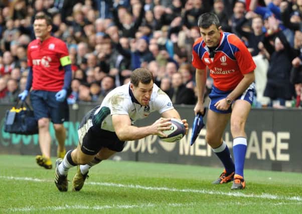 Tim Visser scores Scotland's third try against France in last year's Six Nations.   Picture: Ian Rutherford