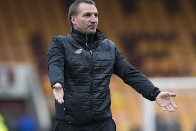 Celtic manager Brendan Rodgers celebrates his side's 4-3 win over Motherwell at Fir Park. Picture: Alan Harvey/SNS
