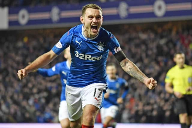 Rangers' Lee Hodson celebrates scoring Rangers' second goal of the match. Picture: Rob Casey/SNS