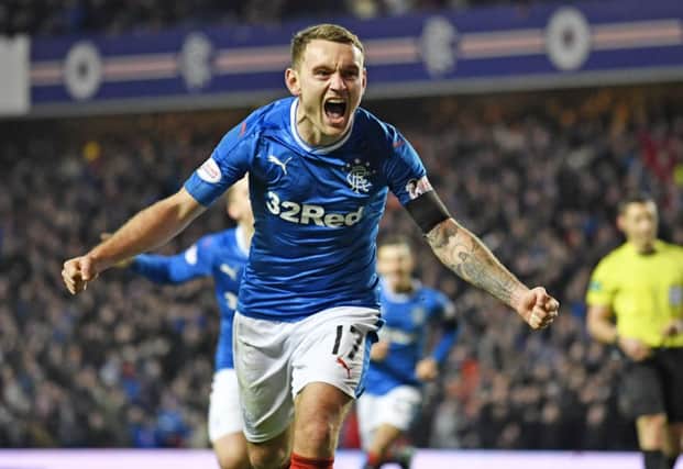 Rangers' Lee Hodson celebrates scoring Rangers' second goal of the match. Picture: Rob Casey/SNS