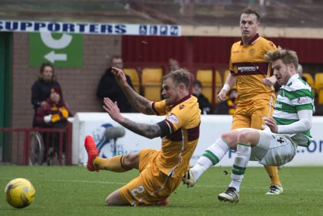 Celtics Stuart Armstrong scores his sides third goal against Motherwell. Picture: SNS