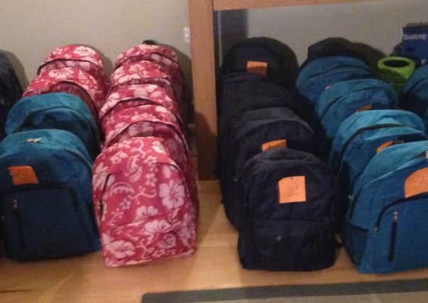 Backpacks set for refugee children. Picture: Contributed