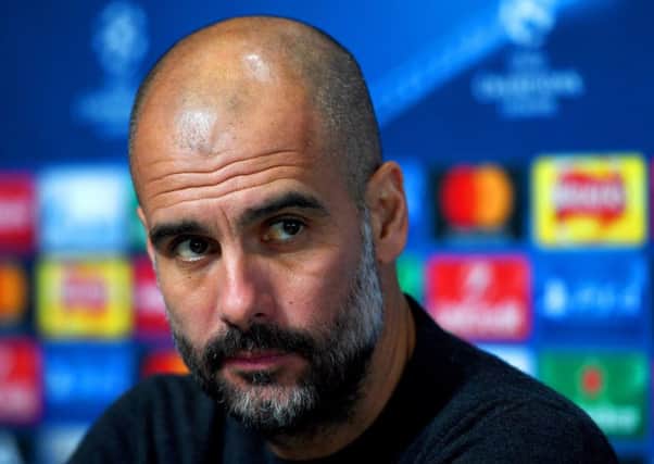 Manchester City boss  Pep Guardiola looks on during a press conference ahead of the UEFA Champions League tie against Celtic. Picture:  Gareth Copley/Getty Images