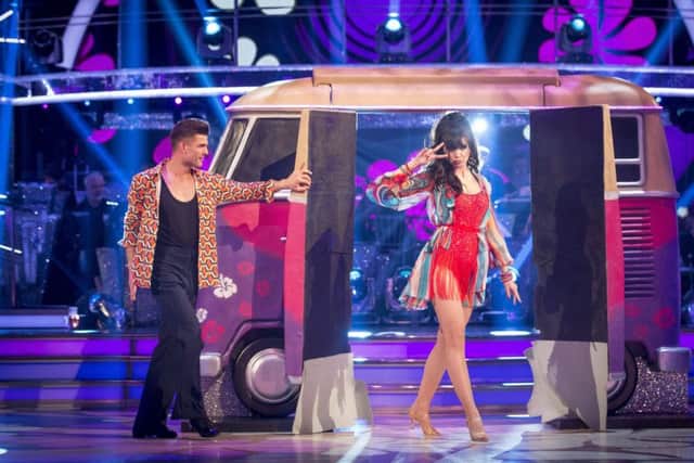 Daisy Lowe and dance partner Aljaz Skorjanec on  Strictly Come Dancing. Picture (C) BBC  - Photographer: Guy Levy