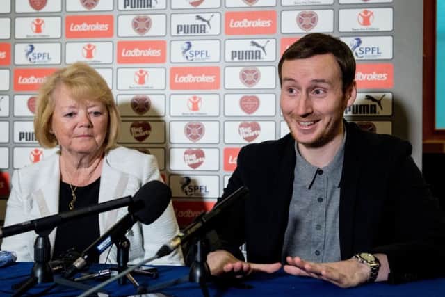Hearts' new head coach Ian Cathro with owner Ann Budge. Picture: Ross Parker/SNS