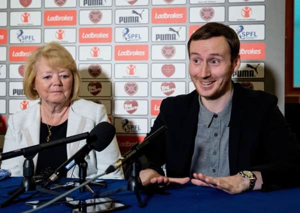 Hearts' new head coach Ian Cathro with owner Ann Budge. Picture: Ross Parker/SNS