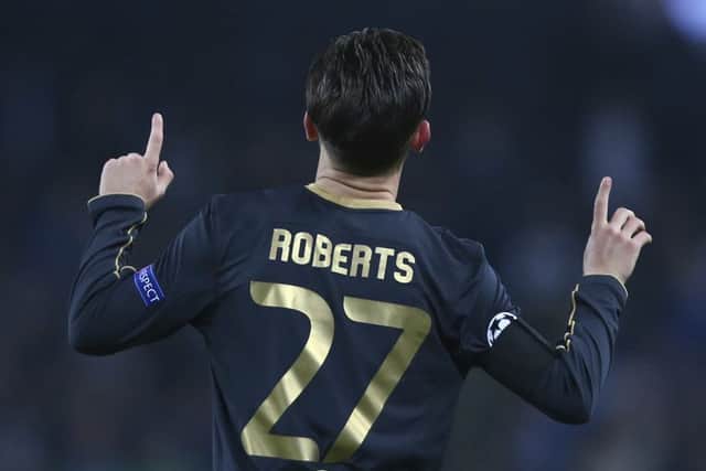 Celtic's Patrick Roberts celebrates after scoring against his parent club Manchester City. Picture: Dave Thompson/AP