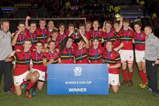 Stewart's Melville celebrate winning the final of the Under-18 Cup. Picture: SNS Group/SRU