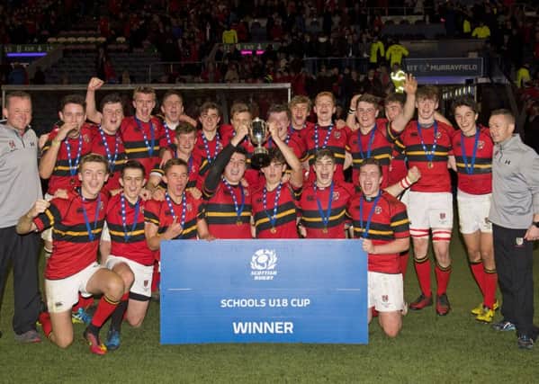 Stewart's Melville celebrate winning the final of the Under-18 Cup. Picture: SNS Group/SRU