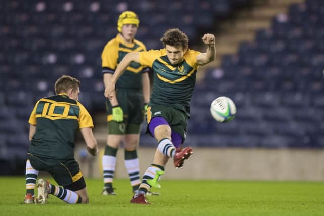 St Aloysius' Adam Scott kicks a penalty as the Glasgow school beat Strathallan at Murrayfield. Picture: SNS/SRU