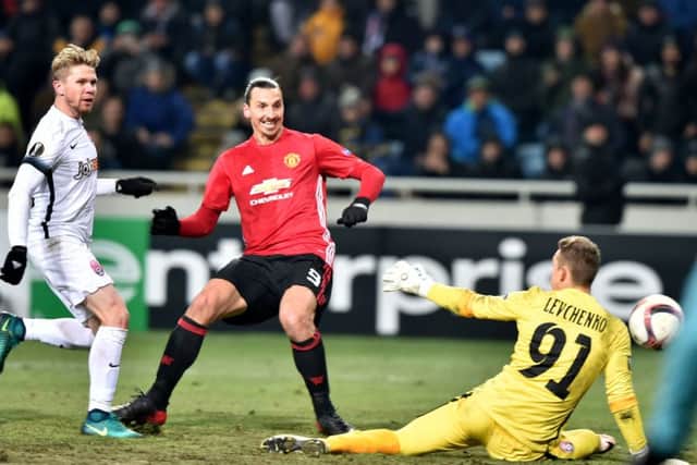 Zlatan Ibrahimovic scores Manchester United's second goal. Picture: Getty