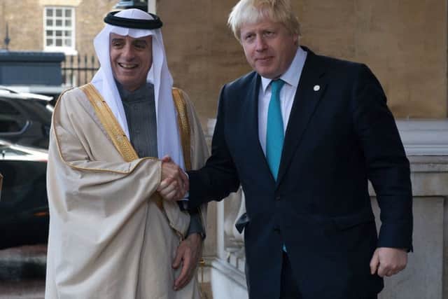Boris Johnson meets Saudi Arabias foreign minister Adel al-Jubeir earlier in the year. Picture: AFP/Getty Images