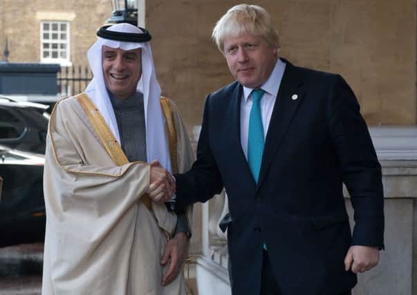 Boris Johnson meets Saudi Arabias foreign minister Adel al-Jubeir earlier in the year. Picture: AFP/Getty Images