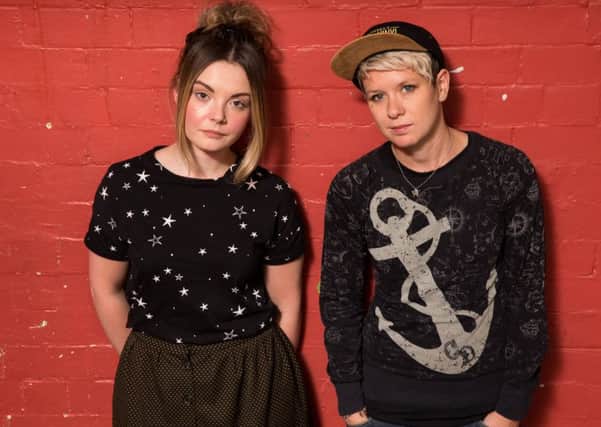Musical twosome Stina Tweeddale (L) and Cat Myers  (R) in hat - aka Honeyblood.  Picture Robert Perry 20th Oct 2016