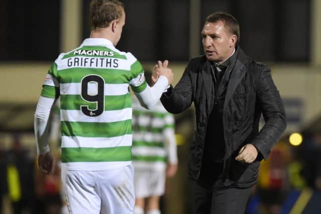 Celtic manager Brendan Rodgers, right, with Leigh Griffiths. Picture: Alan Harvey/SNS