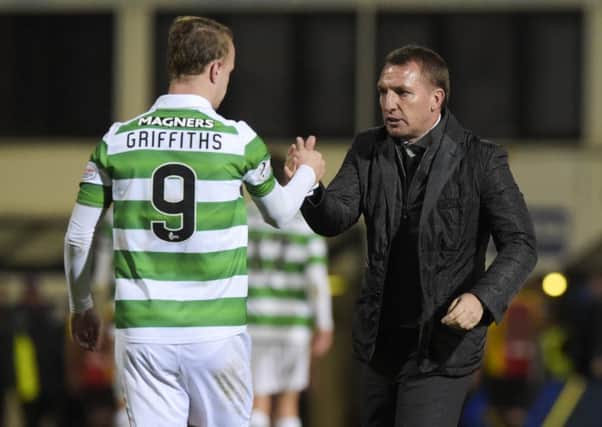 Celtic manager Brendan Rodgers, right, with Leigh Griffiths. Picture: Alan Harvey/SNS