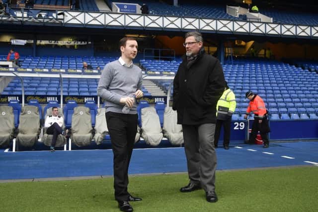 Ian Cathro chats with Hearts director of football, Craig Levein, before yesterdays 2-0 defeat by Rangers at Ibrox. Picture: Rob Casey/SNS