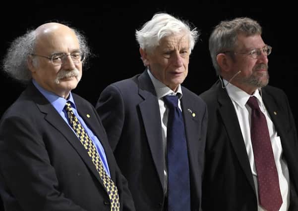 The Nobel Prize in Physics laureates F. Duncan M. Haldane, left, David J. Thouless and J. Michael Kosterlitz, right. Picture: Claudio Bresciani/TT via AP