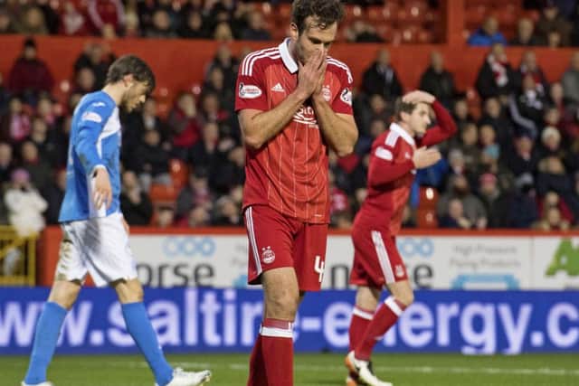 Andrew Considine had Aberdeens best chance of the match but sent a free header over the bar. Picture: SNS.