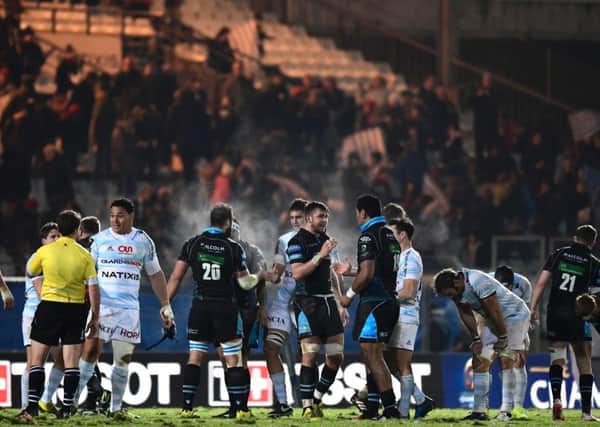 Glasgow players celebrate after defeating the French champions. Picture: Getty.