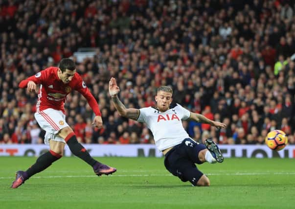 Henrikh Mkhitaryan scores the goal which secured Manchester Uniteds victory over Spurs. Picture: Getty.