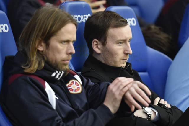 Hearts manager Ian Cathro, right, with Austin MacPhee. Picture: SNS.