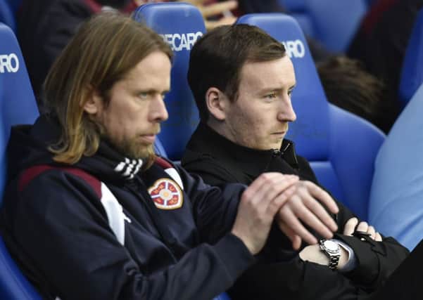 Hearts manager Ian Cathro, right, with Austin MacPhee. Picture: SNS.