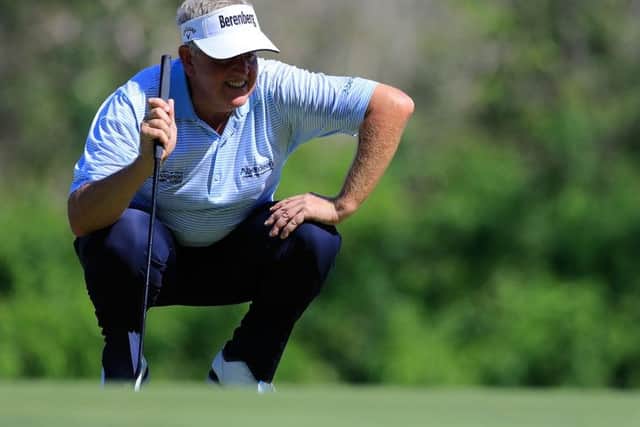 Colin Montgomerie lines up a putt en route to finishing third in the European Senior Tour's season-ending event in Mauritius. Picture: Getty Images