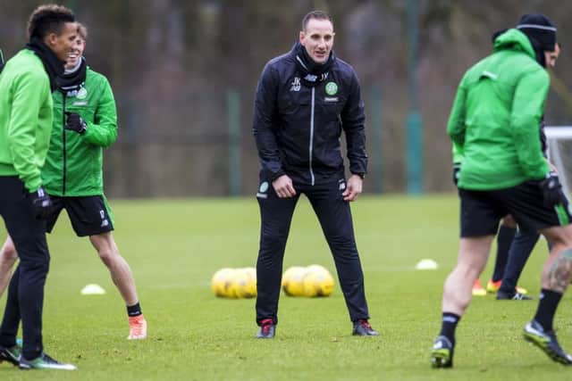 Celtic first-team coach John  Kennedy takes training at Lennoxtown.