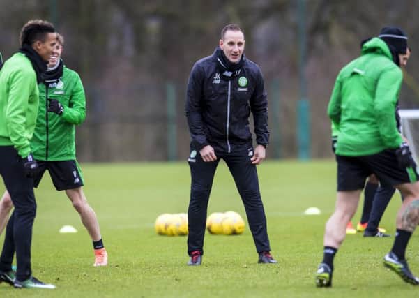 Celtic first-team coach John  Kennedy takes training at Lennoxtown.