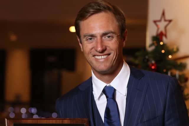 Belgian golfer Nicolas Colsaerts was presented with a special recognition award at the PGA of Scotland annual lunch in Glasgow. Picture: Andy Forman