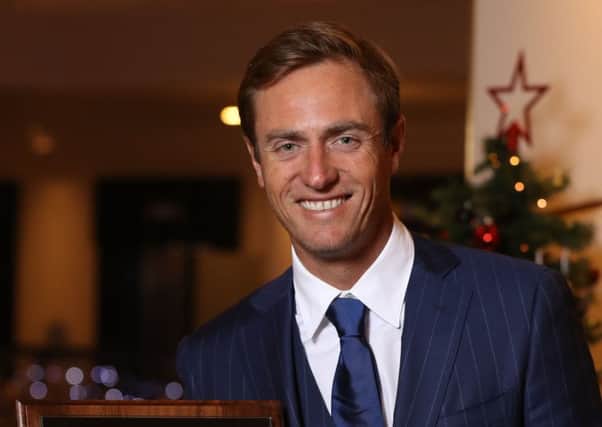 Belgian golfer Nicolas Colsaerts was presented with a special recognition award at the PGA of Scotland annual lunch in Glasgow. Picture: Andy Forman