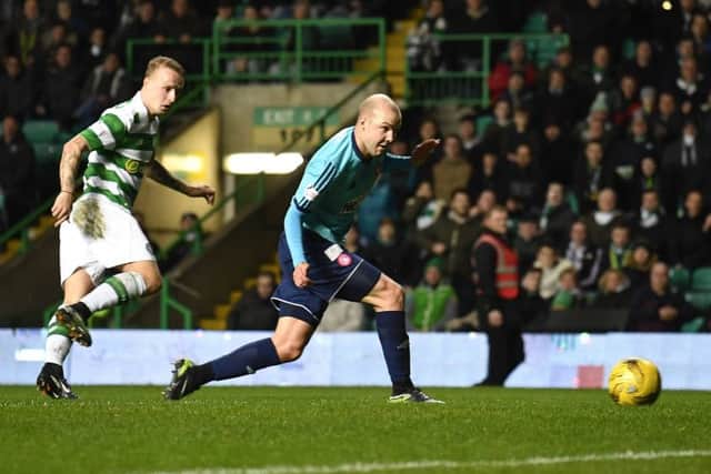Celtic's Leigh Griffiths opens the scoring against Hamilton. Picture: SNS